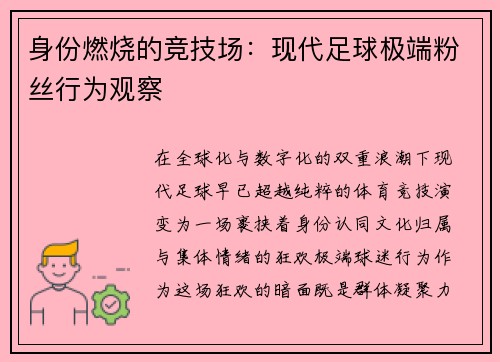 身份燃烧的竞技场：现代足球极端粉丝行为观察