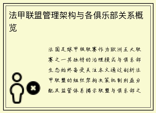 法甲联盟管理架构与各俱乐部关系概览